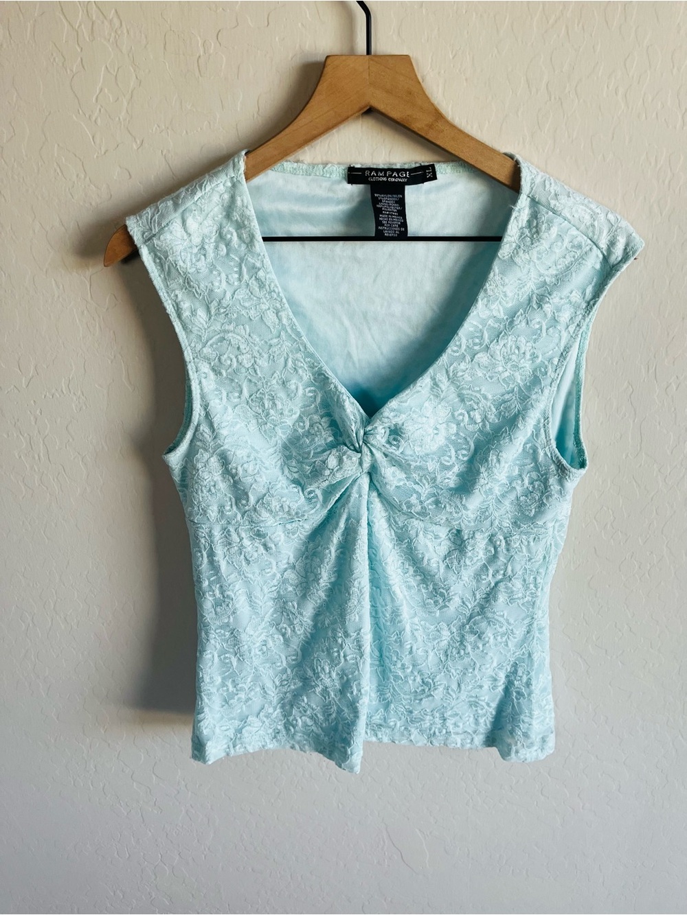Rampage Light Aqua Top Womens Size XL Lace Coquette Y2K babydoll fairy garden